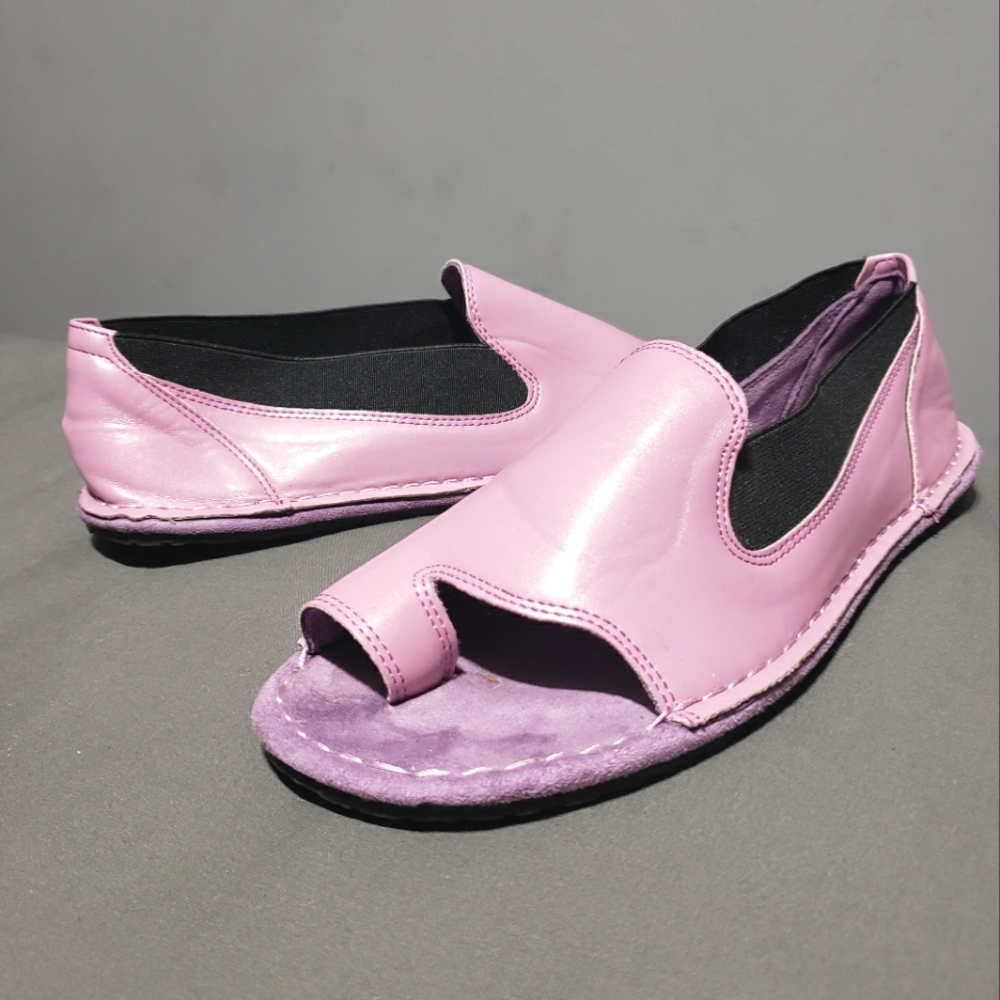 Faux pink leather sandals
